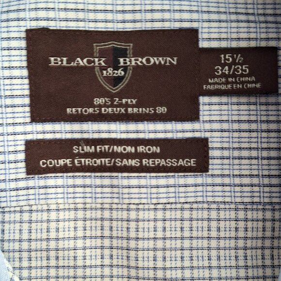Slim-Fit Non-Iron Dress Shirt White with Blue Check Pattern 15.5 neck - Picture 10 of 10